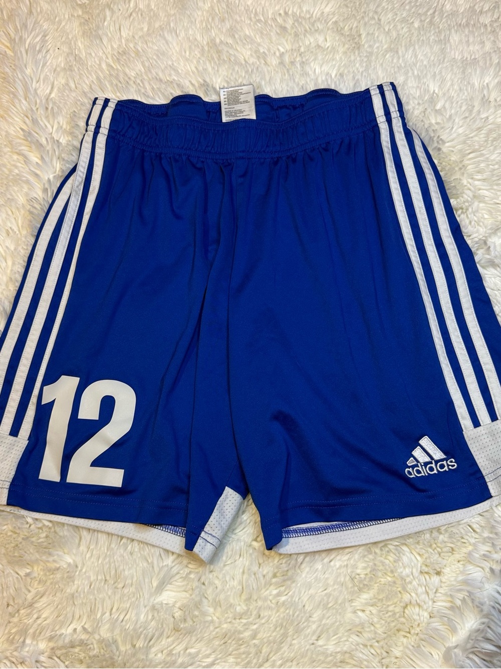 Adidas Men's medium Blue/white soccer Shorts #12 no liner 6” inseam